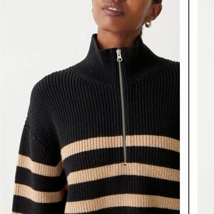 & Other Stories Black and Tan Striped Quarter Zip Sweater